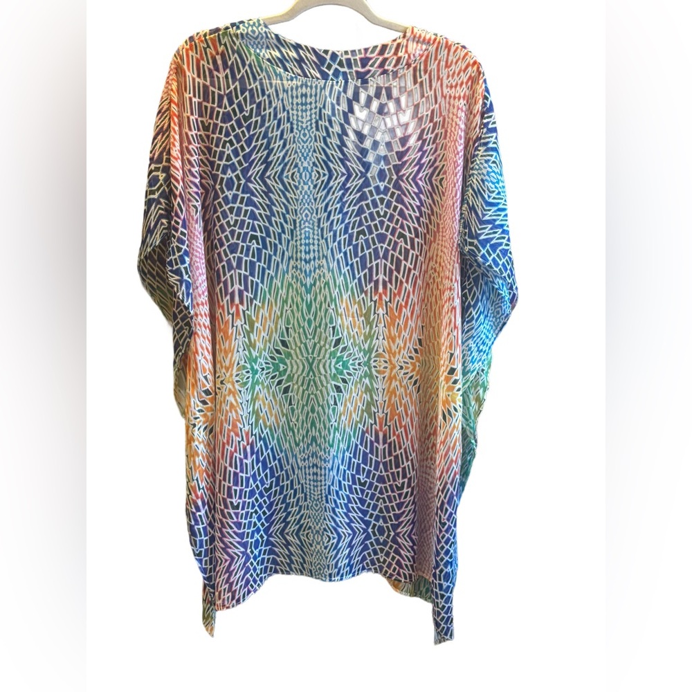 Red Carter Anthropologie Rainbow Geometric Boho Beach Coverup 💙 - Picture 3 of 7